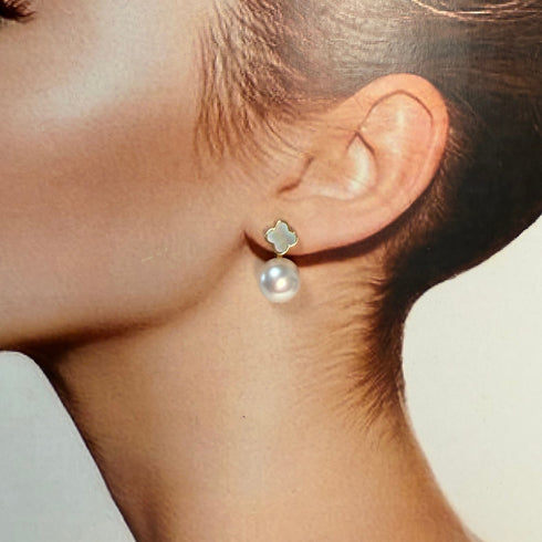 Floral Leaf Shell Pearl Earrings - Elegant Fresh Look in 18K Gold Vermeil